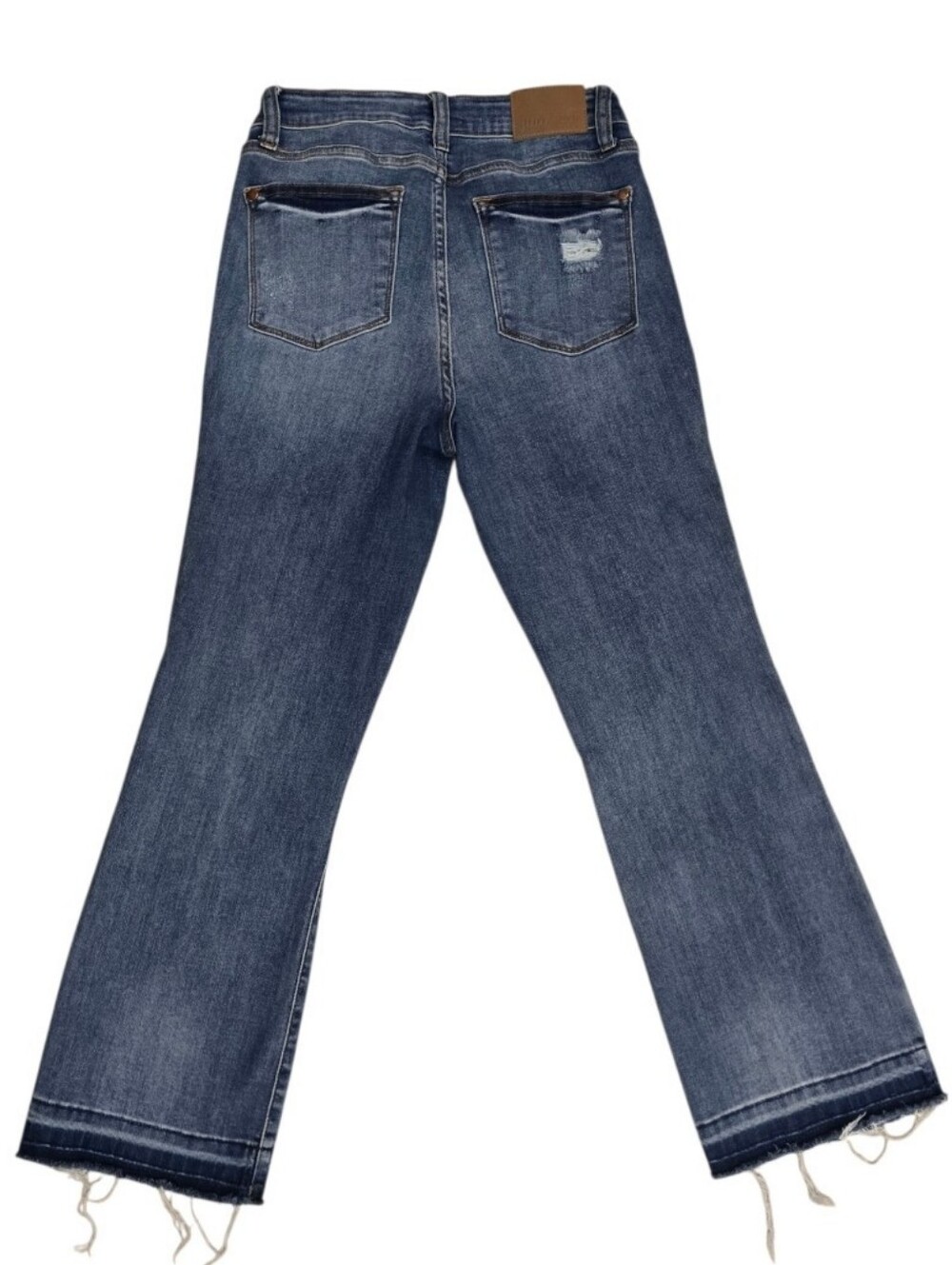 Judy Blue Cropped Bootcut Jeans 5/27 Medium Wash Raw Hem Boutique Favorite Trend - Picture 2 of 10